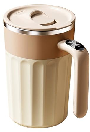 Selbstrührender Tasse mit LED-Temperaturanzeige, 450ml Automatischer Kaffeebecher mit magnetischem Rührwerk, Magnetische Kaffeetasse mit Deckel für Kaffee, Milch, Heiße Schokolade, Tee