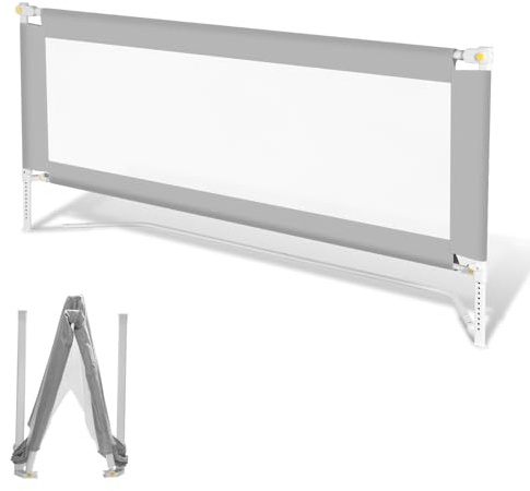 Ikodm Sänggaller, vikbart 200 cm, sängskydd, justerbar höjd från 68–95 cm, fallskydd för säng, barnsängsskydd för barn, babysängsgaller, lätt att montera, grå
