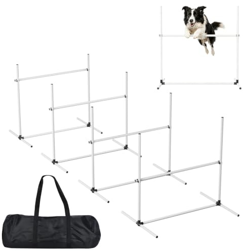 ACXIN Agility Set hinder set hundträning tillbehör med 4 stycken hinkar, slalom stänger agility-utrustning för hundar – lätt att transportera, justerbar höjd inklusive väska, 104 x 70 x 101 cm, vit