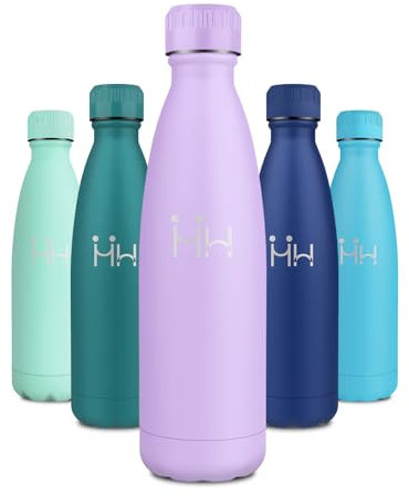 Botella Termica 500ml, Cantimplora Acero Inoxidable sin BPA, Garrafa Termica Reutilizable, Botella Termo con Doble Pared, Termo Agua a Prueba de Fugas para Oficina, Colegio, Senderismo, Gimnasio