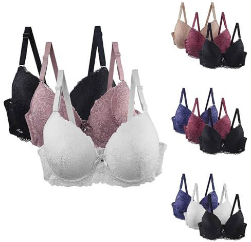 Set da 3 Reggiseno Senza Cuciture Reggiseni in Pizzo Comodo Bralette Donna Push Up Bandeau con Cinghie Regolabili Comodi Traspirante Reggiseno Raccolta Elastico Base Top Plus Size Quotidiano Intimo
