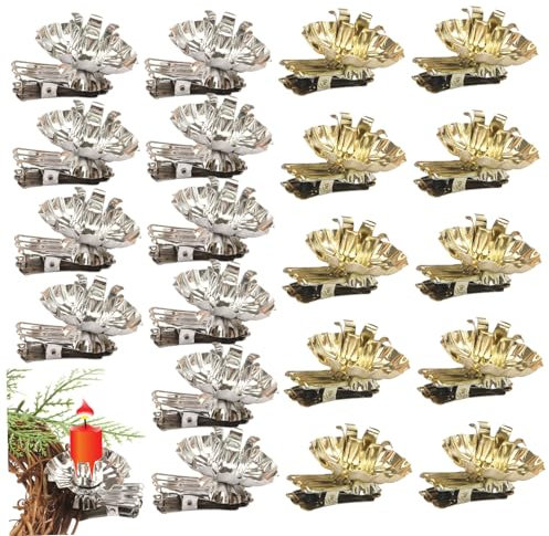 20 portacandele a forma di fiore per albero di Natale, con clip in metallo, per albero di Natale, decorazioni per feste di compleanno, portacandele