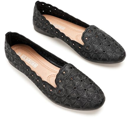 GLAMORA Bailarinas Mujer Manoletinas Caladas Puntera Estilizada Zapatos Planos Bordado Floral Elegantes Transpirables Comodos Primavera Verano black-39