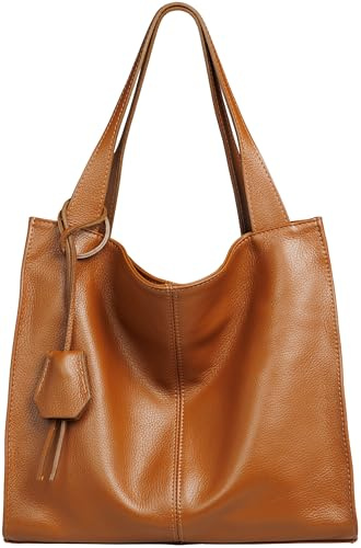 Caspar Große Damen Leder Schultertasche XL Shopper mit praktischer Innenaufteilung - PREMIUM LINE - Modell No.832 - Made in Italy, Farbe:cognac