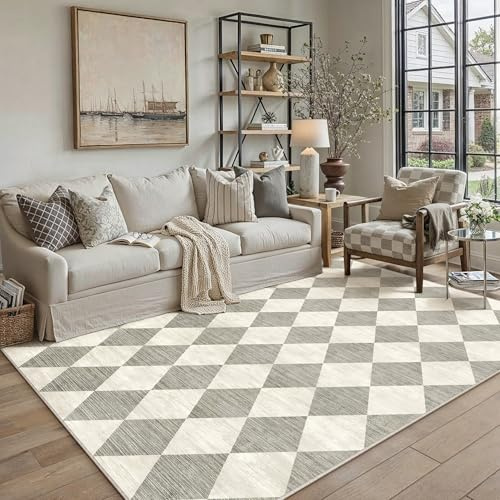 PureCozy Moderne Tapis Salon 160x230cm Lavable en Machine Grand Gris Rug | Antidérapant Rugs,Geometric Pattern Carpet,Enfant Chambre,Salle a Manger,Descente de Lit,Poil Ras Carpet