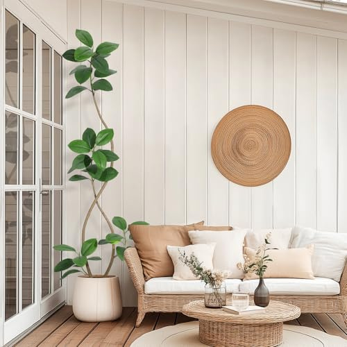 GarveeHome 7FT Artificial Plants Rubber Tree with Black Resin Pot& White Stone Faux Fiddle Leaf Fig Tree Indoor Artificial Trees Tall Plant Fake Tree Tropical Large Floor Tree Real Touch for Home Deco