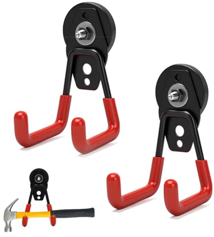 Magnetkrok extra stark 66 mm, 2 stycken magnetiska krokar, halkfri beläggning, starka magneter med krokar tung plikt, robust stor magnet garagekrok dubbla krokar för upphängning verktyg (orange)