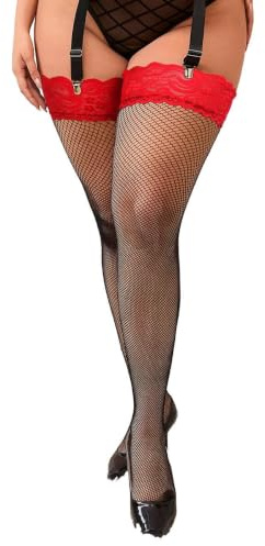 Bas Pour Porte-Jarretelles Femme Sexy Grande Taille L-XXL,Noir Rouge