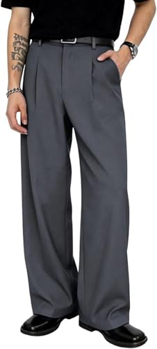Heyfanee Pantalon chino baggy en tissu pour homme, gris foncé, 34W / 30L