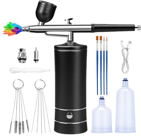 Kit Aérographe Sans Fil,Compresseur Kit Aérographe,Kit Portable Rechargeables Aérographe,Aérographe Manuel Rechargeable Pour Maquillage,Nail Art,Modelage De Tatouage,Rechargeable,Décoration De Gâteaux