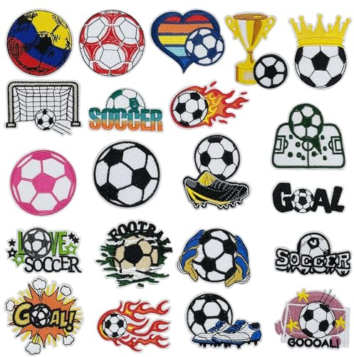 Allazone 24 Piezas Parches Termoadhesivos de Balón de Fútbol Parches Bordados para Planchar para Ropa Vaqueros Mochila Gorra Camiseta Bolso