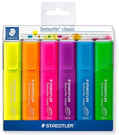 Staedtler 364 P WP6 Textsurfer classic rainbow colours farblich soriert, 6 Stück Textmarker im Weichplastiketui, sortiert, 6er Etui, 364 P WP6 ST