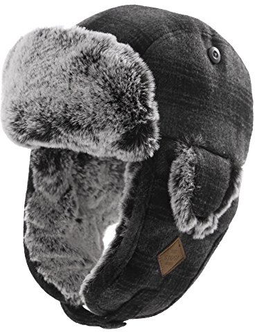Comhats Trapper Hat Faux Fur Aviator Hat with Ear Flaps Russian Winter Cold Weather Hat Men Fleece Lined Gray L