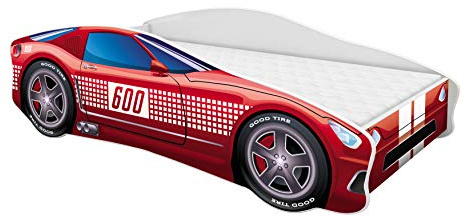 ACMA Letto Auto Bambino 140x70 cm Modello 1 con Materasso e Rete a Doghe - Letto Junior Auto per Bambino, Letto Bambini Design Auto per Cameretta con Sponda di Sicurezza