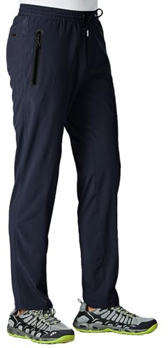 TBMPOY Men's Lightweight Hiking Pants Athletic Travel Gym Sweatpants Navy L