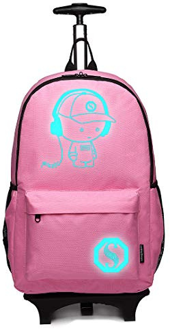 KONO Kinderrucksack Rucksack Backpack Schulrucksack Gepäck Koffer Kabine Rädern Trolley Reise Rädern Rollwagen Hand Fall für Jungen und Mädchen (Pink)