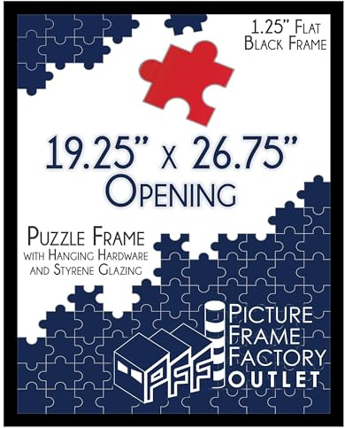 PFFO 19.25x26.75 Puzzle Frame, 1.25 Modern Flat Black Style, Clear Plexiglass, Strong Backing, Wall Hanging Hardware Included – Display for Puzzles, Art, Posters, or Pictures