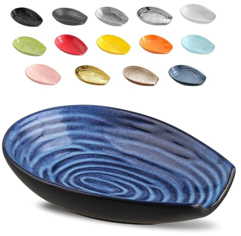Hasense Spoon Rest for Stove Top - Blue Swirl Pattern Spoon Holder for Stove, Heat-Resistant Spoon Rest for Kitchen Counter, Ceramic Cooking Utensil Rest Ladle Holder for Spatula or Tong, 5.7 Inch
