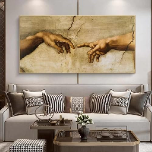 GEMMII La Creazione di Adamo di Michelangelo Quadro Su Tela Dipinti famosi Tela da parete Arte Mano a mano Stampe artistiche 60x120 cm Senza cornice