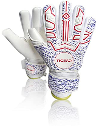TIGEAR Spark-serien barnmålvaktshandskar med hållbar tysk latex, stötdämpande stoppning och avtagbara fingerpinnar för säkerhet (röd, 5)