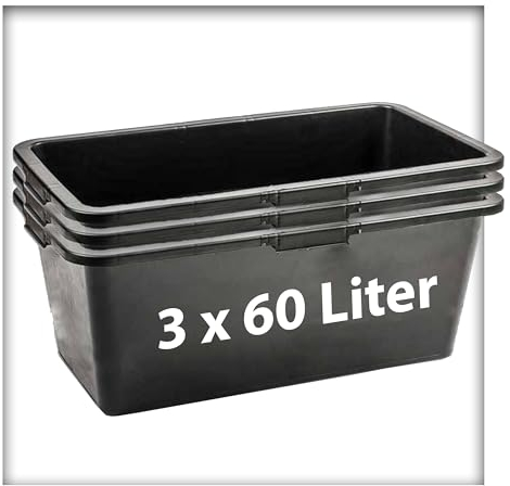 KiesKönig 3 STK. 60 Liter Mörtelkasten, Schwarz, Eckig, PE/PP (recycled), 3 Stück, Baustelle, Industrie