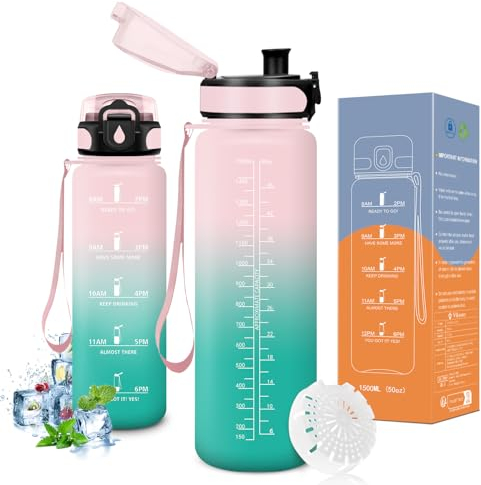 Vikaster Botella de 1,5 l, Botellas Grande para Beber con ácido carbónico, a Prueba de Fugas, Botella Deportiva para Fitness, Exterior