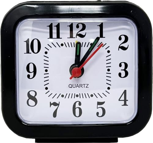 Clondo Sveglia al Quarzo Analogica, Sveglie da Comodino con Funzione Luce, Alimentato a Batteria, Sveglia per Bambini, Allarme Portatile (Nero)
