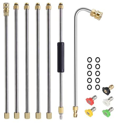 Rallonge pour nettoyeur haute pression, Ynzeyx 4000PSI Outil de nettoyage de gouttière Lance de nettoyage de toit Tige d'extension avec 5 embouts de buse, connexion rapide 1/4
