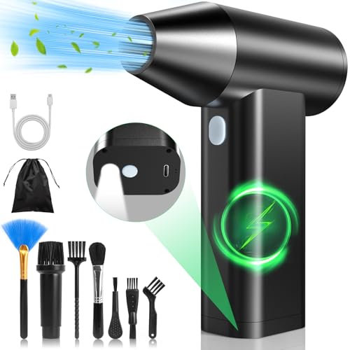 SUPFEEL Electric Duster Turbo Fan - Mini-Blower 110000RPM Keyboard Cleaning Kit - Rechargeable Air Blower with LED Light, Replaces Compressed Air Cans