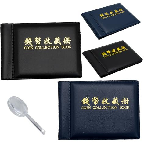 Album de collection de pièces de monnaie pour 240 pièces de 2 euros, noir, bleu