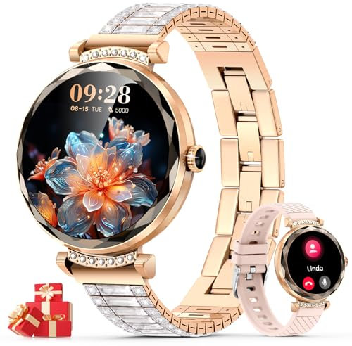 Smartwatch Damen mit Telefonfunktion - Fitnessuhr Damen mit Kalorien,Pulsuhr,AMOLED Touchscreen schrittzähler uhr damen mit Blutsauerstoff,Schlafmonitor,100+ Sportmodi Sportuhr für Android iOS