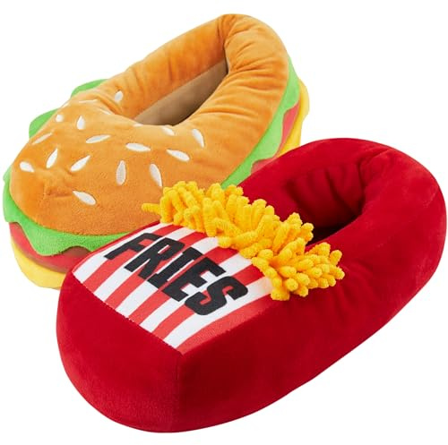 Get Trend Pantoufles Homme 3D Burger et Frites, Chaussons Droles en Peluche Antidérapants d'Intérieur, Idée Cadeau Homme (36/37 EU, Multi)