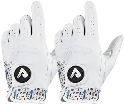 ASTUR Lot de 2 gants de golf en cuir cabretta pour homme main gauche - Poignée douce de qualité supérieure - Design unique au poignet - Imprimé respirant et confortable - Pour tous les temps - M/L