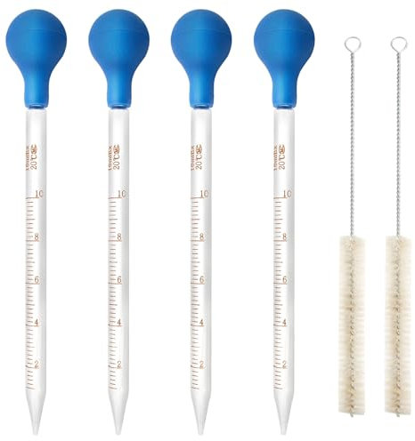 4 Pièces Pipettes, 10ml Pipette Graduée en Verre, Compte Goutte avec 4 Bouteilles à Aspiration en Caoutchouc Pour et 2 Brosse de, Compte Gouttes Pipette, Pour Pharmacie, Parfum, Laboratoire