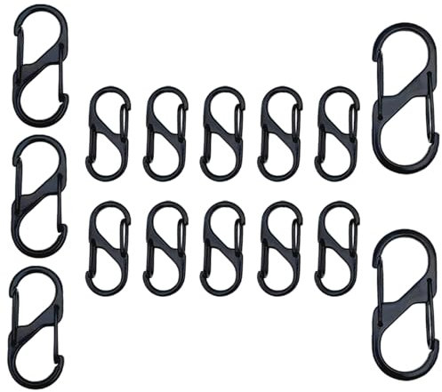 15 Stück S Karabiner,S karabiner klein,DREI Größen-32mm/40mm/50mm,Mini karabiner schlüsselanhänger,8 Förmiger 2 Öffnungen Karabine Karabinerhaken für Wandern, Camping, Zuhause