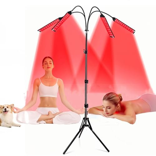 Lampada per terapia a luce rossa con luce infrarossa a 660 nm e 850 nm – 420 LED, 5 livelli, 4 pannelli regolabili, timer e supporto da pavimento per il sollievo da dolori a corpo intero, viso,schiena