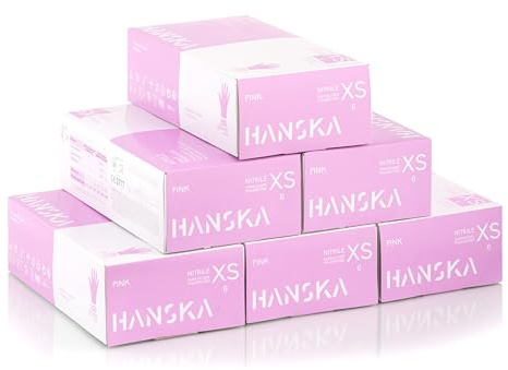 HANSKA 500 Guantes Desechables de Nitrilo Rosa - Sin Talco - Desechables - Ambidiestros - No Estériles - Base de Goma - Apto para Áreas Médicas, Manipulación de Alimentos (500, XS)