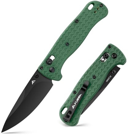 FLISSA Couteau Pliant de Poche 14C28N, Lame Haute Performance Meulée CNC avec Revêtement Titane Noir, Couteau de Poche EDC avec Clip, Idéal pour Usage Quotidien et Activités de Plein Air, Vert