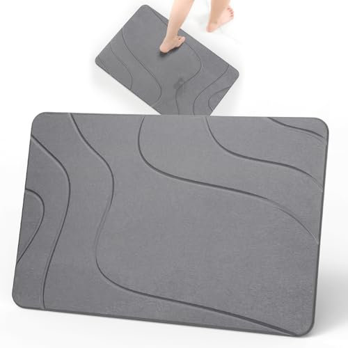Euqvunn Tapis de Bain Diatomite Séchage Rapide 60 x 39 cm – Tapis Antidérapant Absorbant en Pierre, Anti Moisissure Tapis de Salle de Bain en Terre de Diatomée pour Cuisine et Baignoire – Gris