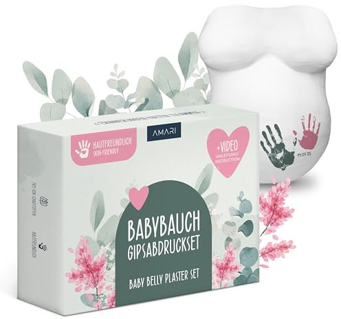 Amari ® Gipsabdruck Babybauch Set - Gipsabdruckset Babybauch - Geschenk werdende Mutter, Gips für den Bauchabdruck -Erinnerungen Schwangerschaft