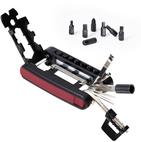 URBZUE Kit Reparation Velo, Ensemble d'Outils Multifonctions, Outil Vélo Pliable 25-en-1, Kit de Réparation d'Urgence Extérieur,Pour Vélos, VTT et Vélos de Route