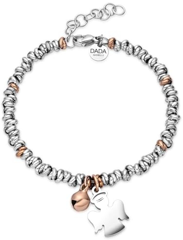 Dada Gioielli- Bracciale Donna Quadrifoglio Angelo custode Cuore Amore Albero della Vita Donna con Campanella 17+3 cm
