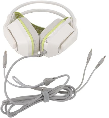 SPYMINNPOO Adjustable Wired Gaming Headset with Breathable Mesh Material Plug and Play for PC, Handheld Game Console, Headphones with Microphone and Volume Control for an Immersive Experience (White)