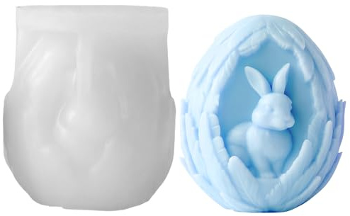 Moule en silicone pour œufs de Pâques – Réutilisable et facile à démouler pour bougies en forme d'œuf de lapin de Pâques pour cire, plâtre, savon, arts et travaux manuels, décoration d'intérieur
