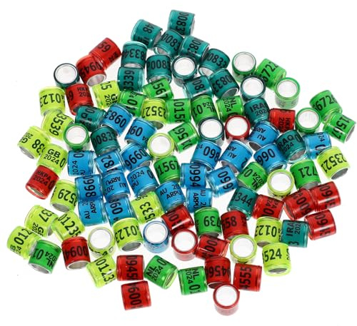 Hohopeti 100 Pezzi Anelli per Zampe di Piccioni Viaggiatori in Plastica di Alluminio, Fasce Identificative Colorate per Uccelli Domestici Come Calopsitte, Pappagalli e Colore Casuale