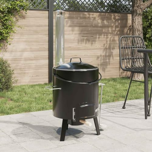 Ziaphsol Cañón de goulash esmaltado de acero con tapa negra, extractor de humo y accesorios de acero inoxidable, olla de 14,3 L, horno para barbacoa al aire libre para jardín, terraza, camping