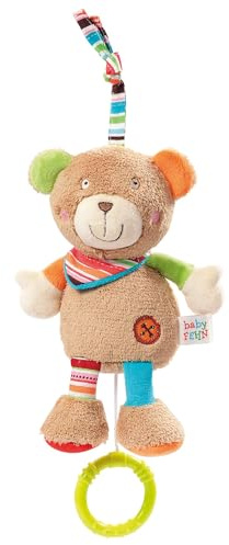Fehn 091014 Minicaja de música Teddy, animal de peluche con mecanismo musical integrado con la melodía Weißt du wieviel Sternlein stehen para colgar, para bebés y niños pequeños desde el nacimiento