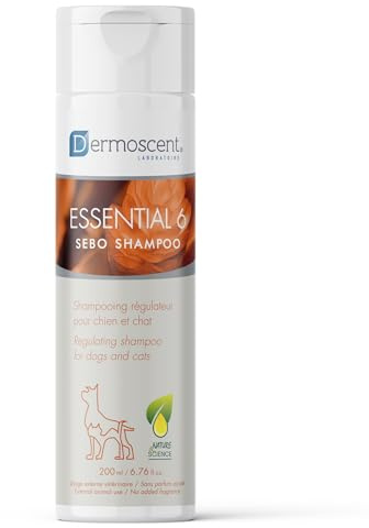 Essential 6 Sebo Shampoo pour Chiens & Chats | Shampooing Régulateur sans Savon | Soin Naturel pour Peaux Sensibles | Hydrate & Équilibre la Flore Cutanée | 200 ML | Dermoscent