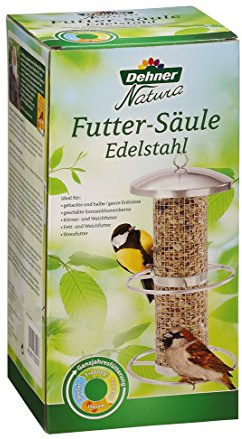 Dehner Columna de alimento de Aves Silvestres Natura, Aprox. 27 x 6,5 x 6,5 cm, Acero Inoxidable, Plateado.