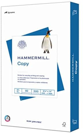 Hammermill Printer Paper, 20 lb Copy Paper, 8.5 x 14-1 Ream (500 Sheets) - 92 Bright, Made in the USA